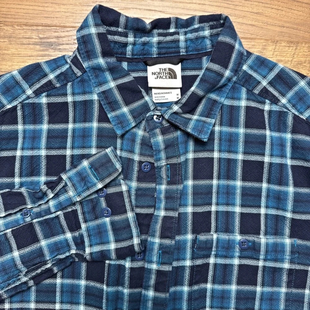 The North‎ Face Mens Large Button Up Blue White Plaid LS Outdoors Mountains Camp